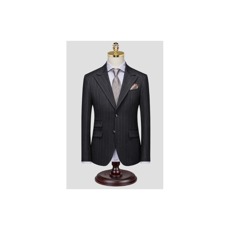 100% Handmade UK Elite Style Gentleman Gray Stripe Business Men Suit for Gentleman