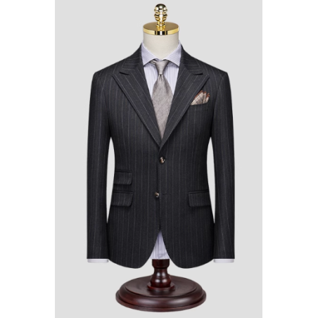 100% Handmade UK Elite Style Gentleman Gray Stripe Business Men Suit for Gentleman