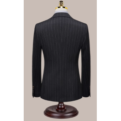 100% Handmade UK Elite Style Gentleman Gray Stripe Business Men Suit for Gentleman