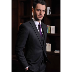 100% Handmade UK Elite Style Gentleman Gray Stripe Business Men Suit for Gentleman