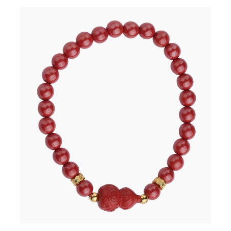 100% Handmade Fashion Style of Fook Lotus Calabash Art Jewel Cinnabar Bracelet